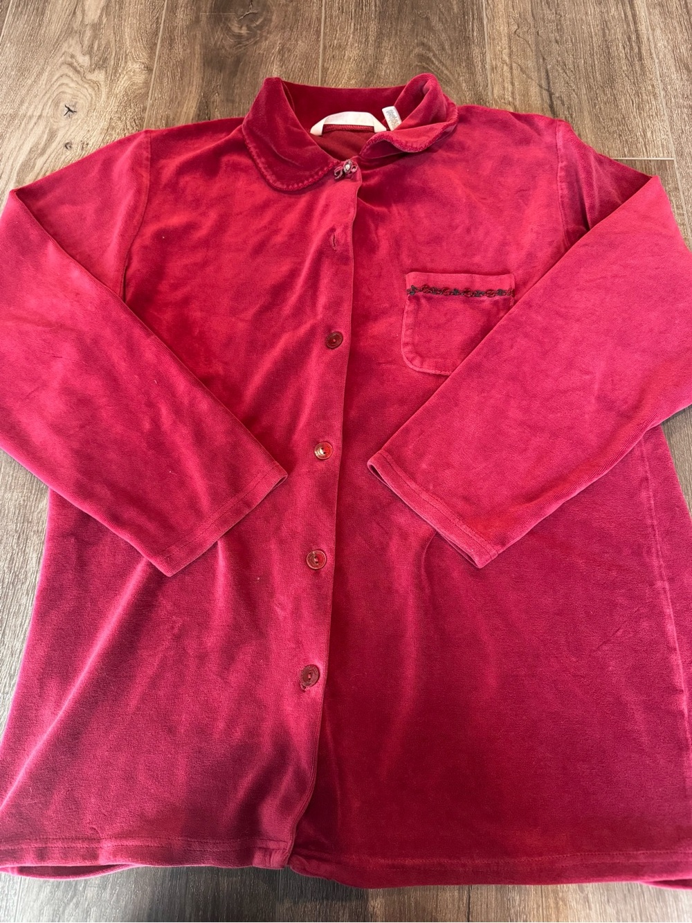 Vintage Victoria’s Secret Country Red Velour Pajama Top Medium Y2K Button Front